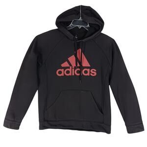 Adidas Graphic Hoodie Sweatshirt Charcoal Gray Size Small Red Logo Long Sleeve